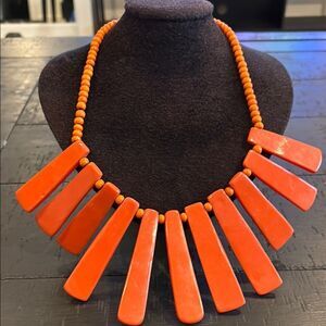 Bold Orange Acrylic & Wood Beaded Necklace Resort Beach Statement Collar​